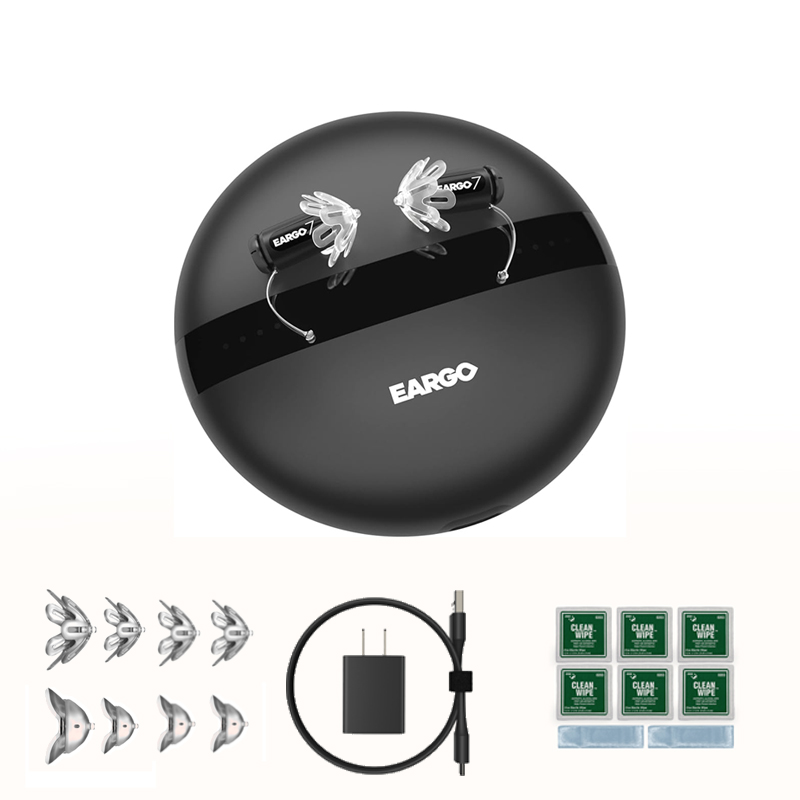 [Szabadidő/Sport] Siemens EARGO 7 bal fül + jobb fül [20-60 dB], használati idő: 20 óra, IPX7 vízálló, öntisztító töltőtok, Bluetooth csatlakozás (csere fülhallgató*4, tisztítókészlet, töltő)