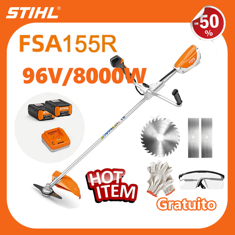 STIHL FSA 155R*1, lítium akkumulátor*3, tárolódoboz*1, megmunkálófej*2, pengekombinációs készlet*1, töltő*1